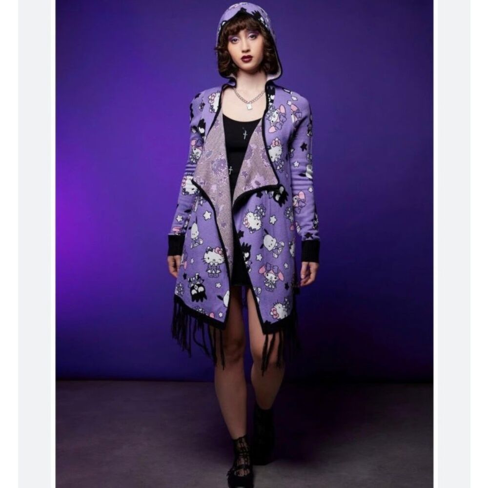 Hello kitty and friends, magic card, hooded, open knit cardigan, small